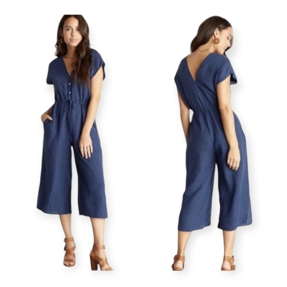 Anthropologie Pants - Anthropologie cloth & stone linen crop jumpsuit size Medium